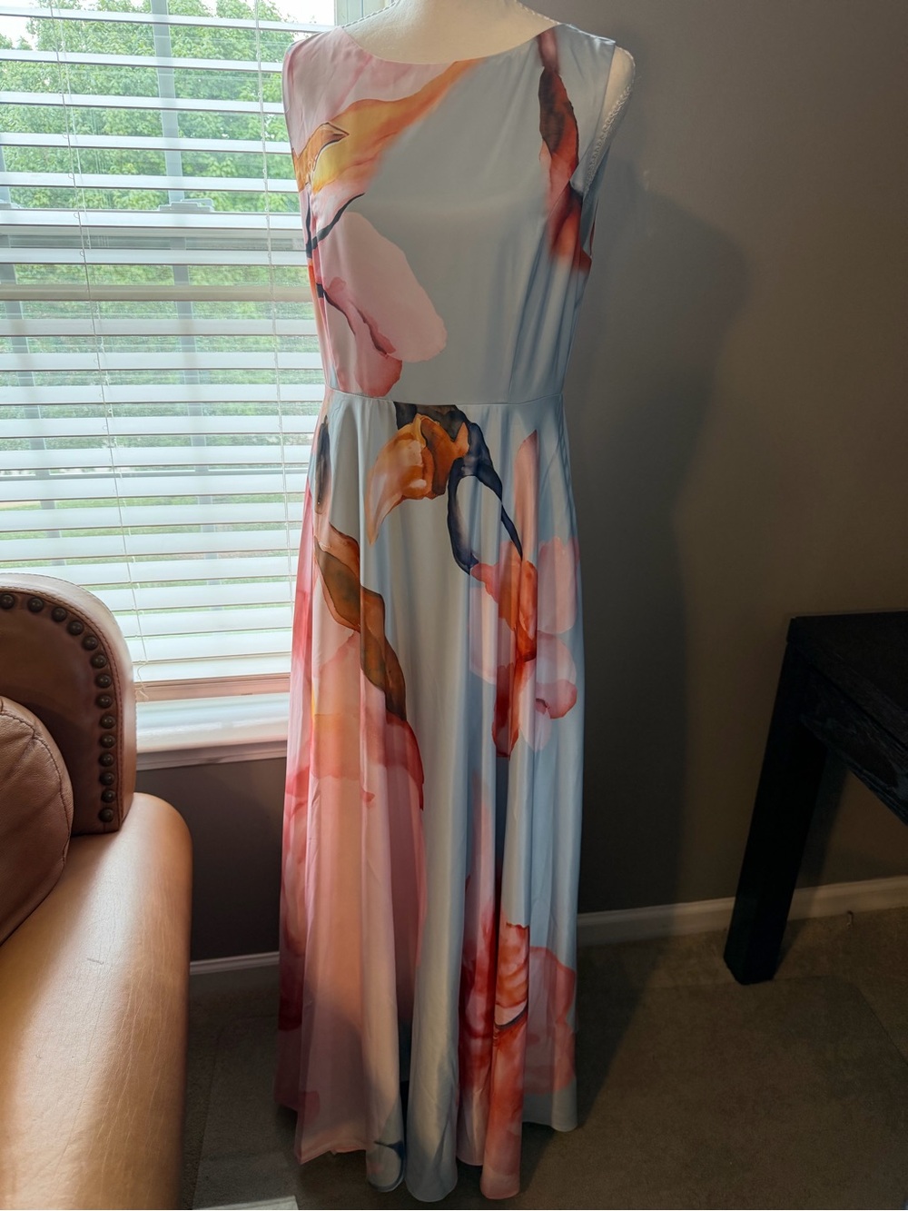 Floral Watercolor Maxi Dress in Light Blue and Pink